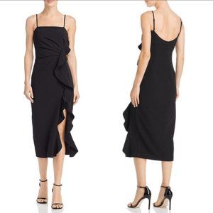 New $194 Bardot Women's Black Ruffled Square-Neck Midi Cocktail Dress Size 10